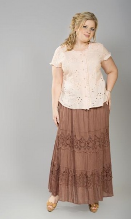 14006-5С юбка широкое кружево х/б, коричневый, длина 90 см, размеры 2XL