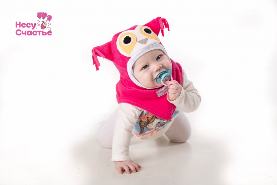 Шапка-шлем 'Совенок', коралл, демисезон