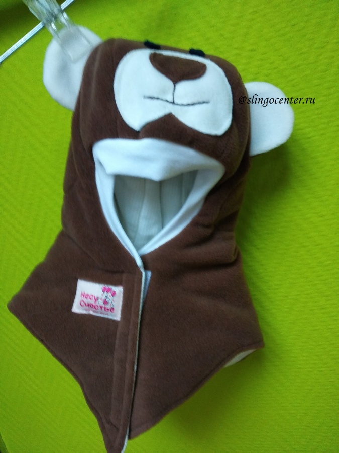 Шапка-шлем 'Мишка' на липучке, коричневый, зима