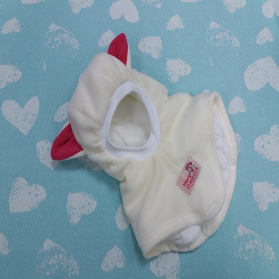 Шапка-шлем 'Киска', молочный/розовый, демисезон