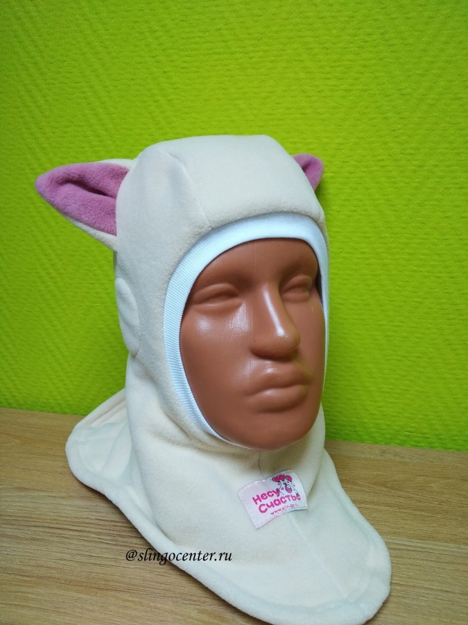 Шапка-шлем 'Киска', беж./пыльно-розовый, зима