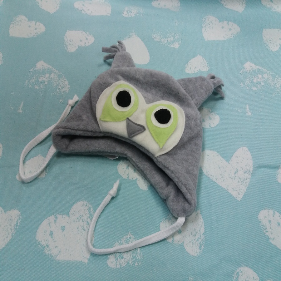 Шапка 'Сова', флисовая, серая, демисезон