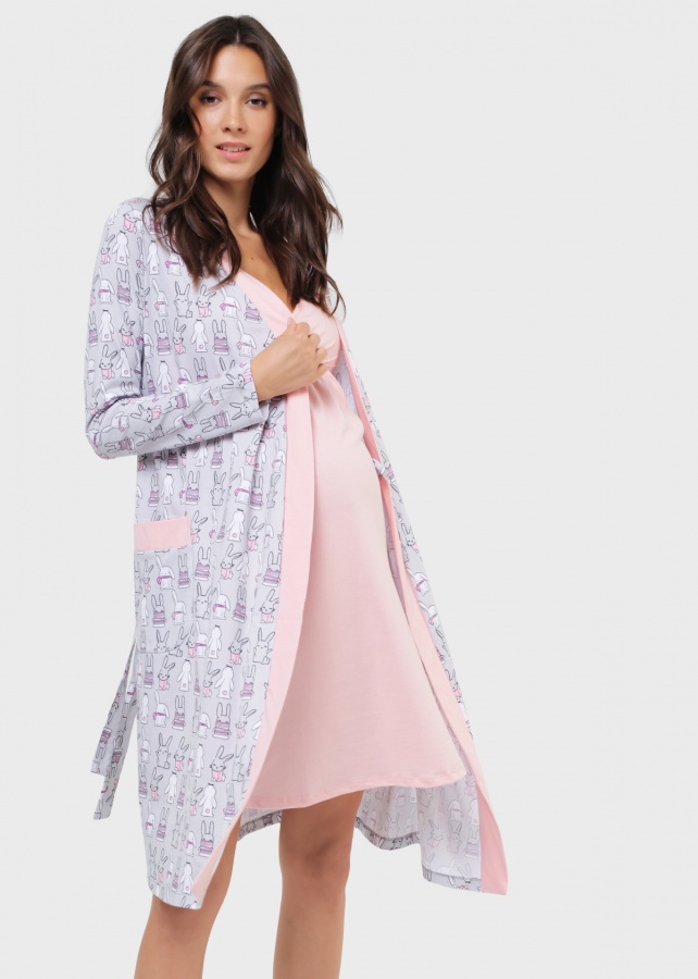 Комплект для роддома 'Эвелин' для беременных и кормящих; цвет: розовые зайчики