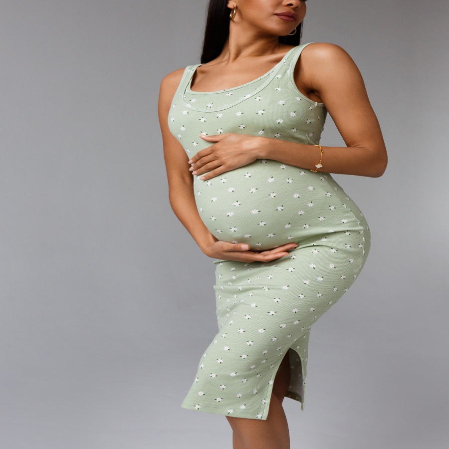 Платье 'Кашкорсе' для беременных и кормящих; цвет: софтграсс/ромашки